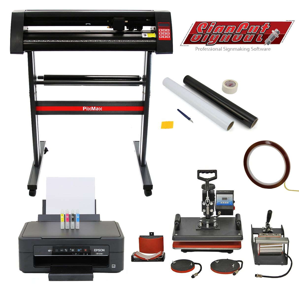 Prensa Térmica 5 en 1, Cortador de Vinilo de 720mm, Impresora Epson & Kit para Eliminación de Malezas