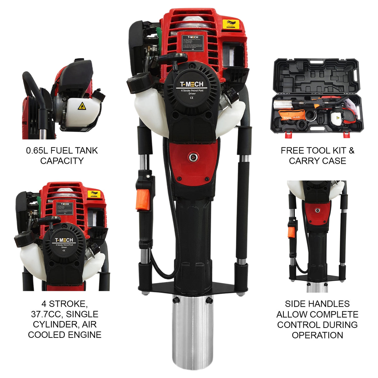 T-Mech Clavador de Postes de Gasolina a 4 Tiempos 2.0 para Vallas 900W 1,2PS