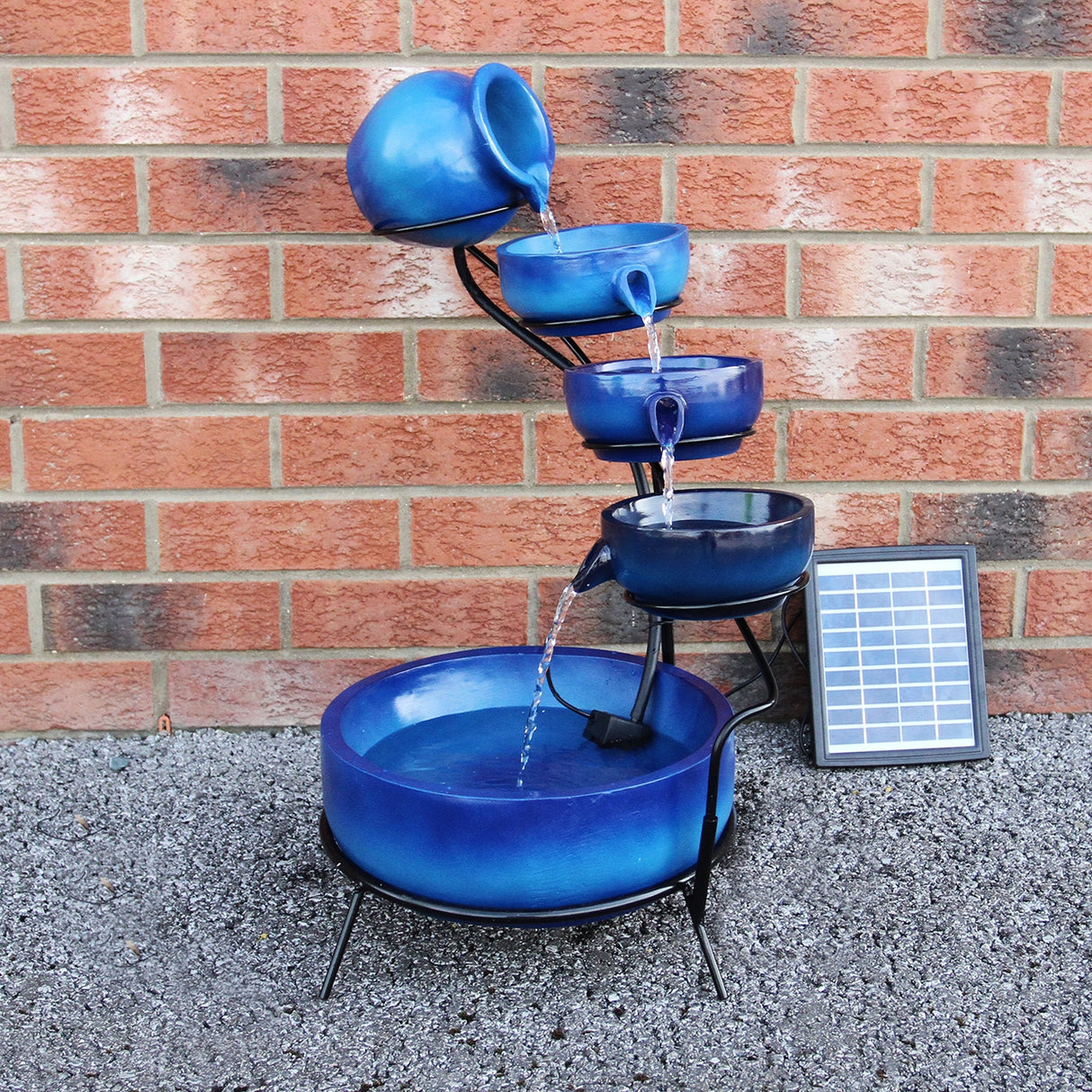 Fuente de Agua Azul con Energía Solar Jardín Cascada Patio Escalonado