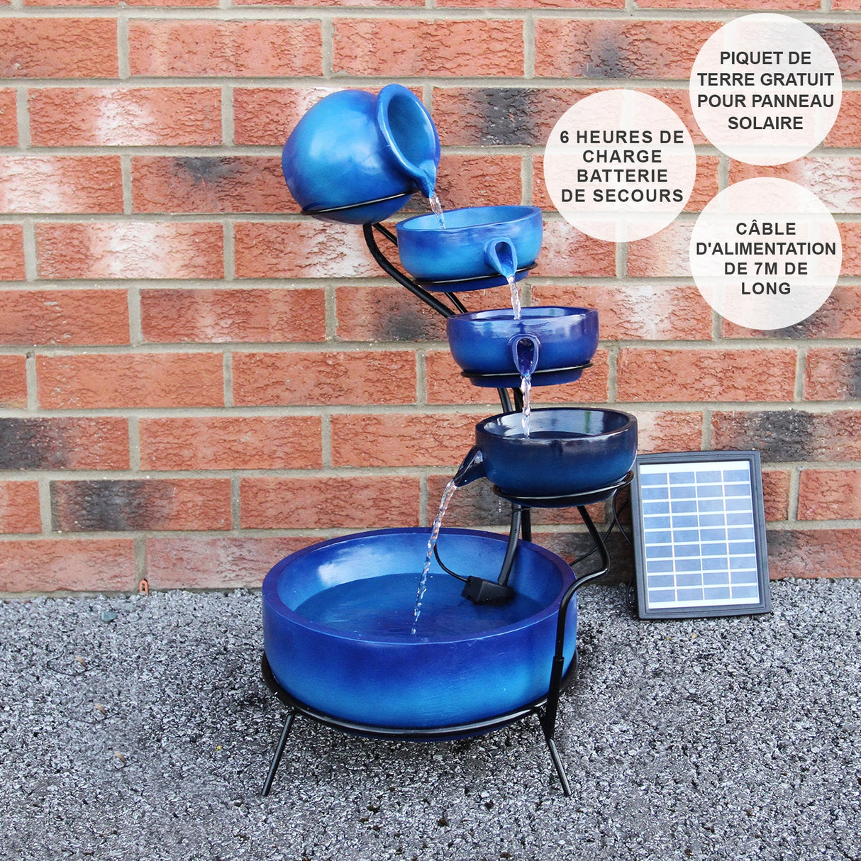 Fuente de Agua Azul con Energía Solar Jardín Cascada Patio Escalonado