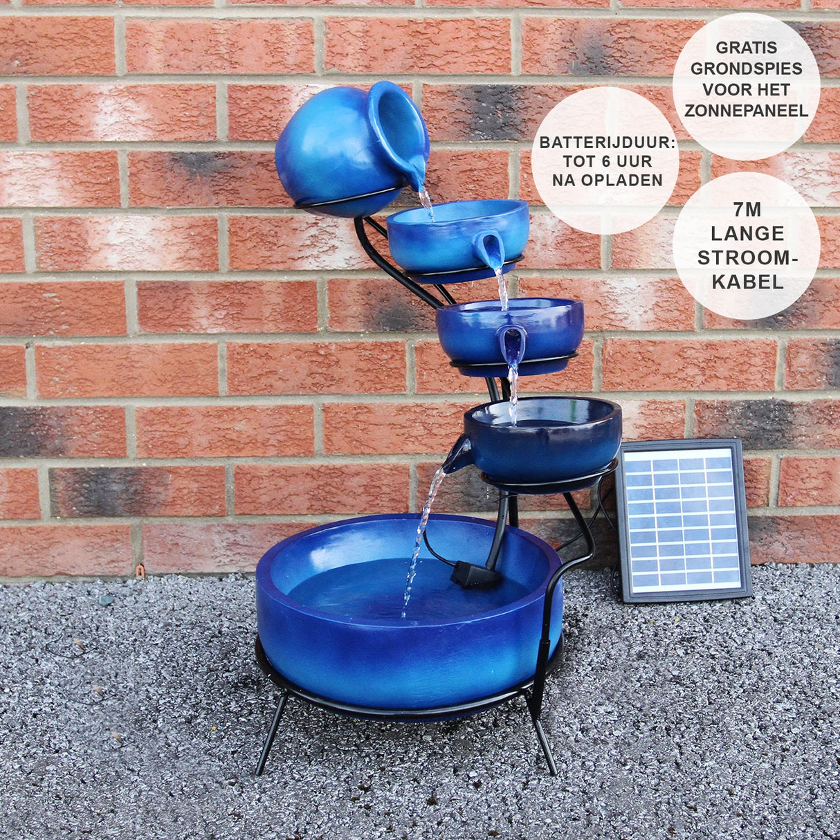 Fuente de Agua Azul con Energía Solar Jardín Cascada Patio Escalonado