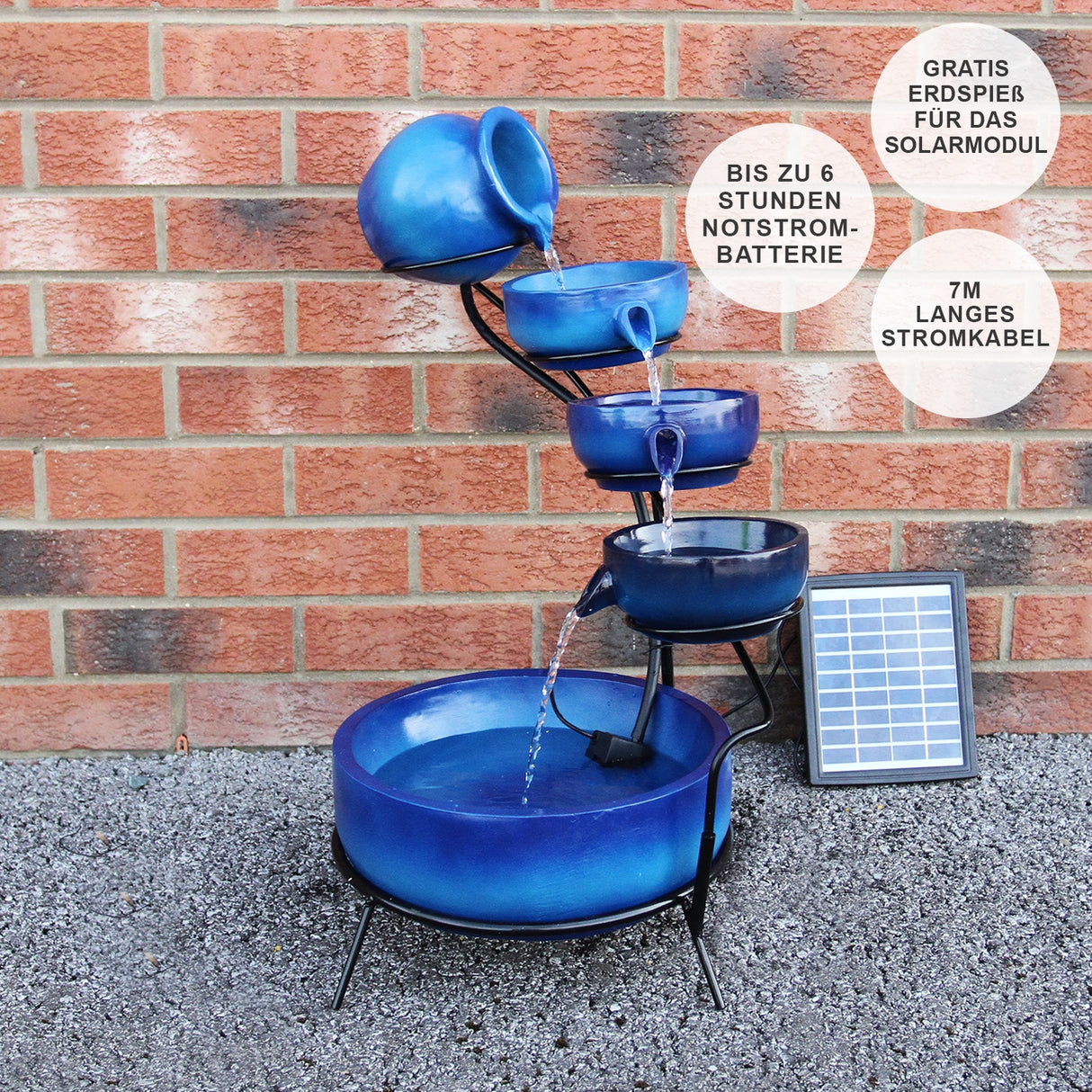 Fuente de Agua Azul con Energía Solar Jardín Cascada Patio Escalonado