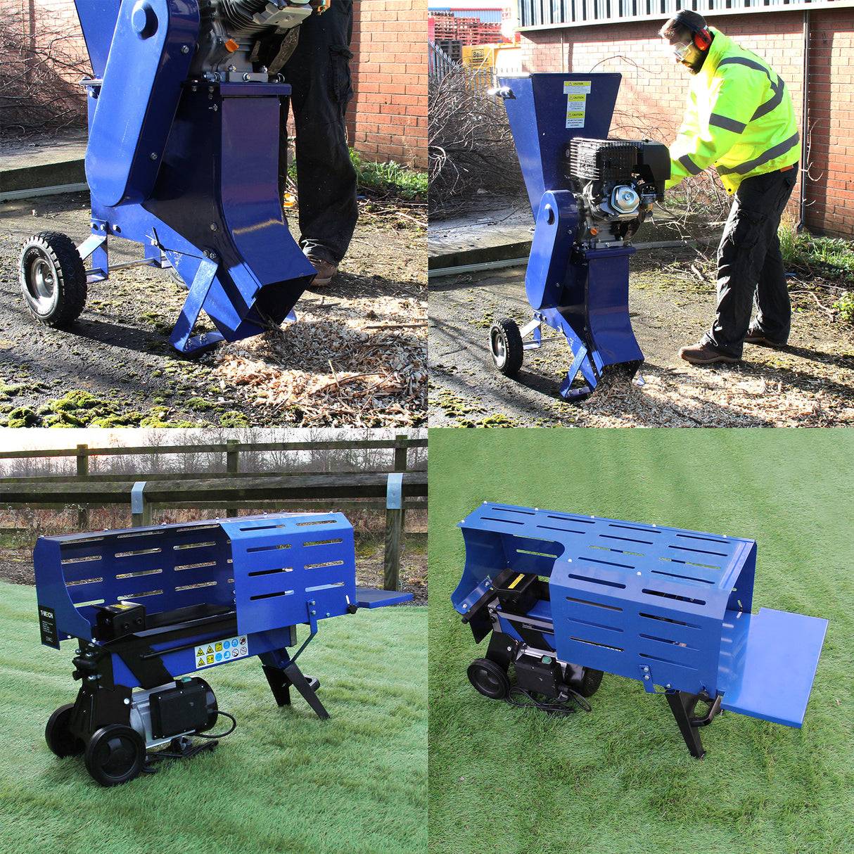 Partidor de troncos T-Mech de 7 toneladas y 520 mm y trituradora de madera T-Mech de 15 HP