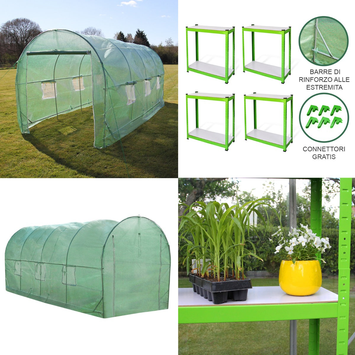 Invernadero Politúnel con Estantería Galvanizada de Jardín Carpa de Cultivo 19mm 5 x 2m