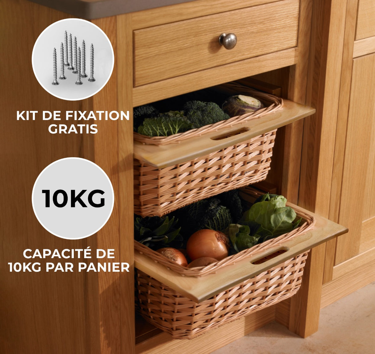 Tire Cestas Mimbre de Madera de Pino Maciza de 600mm x2