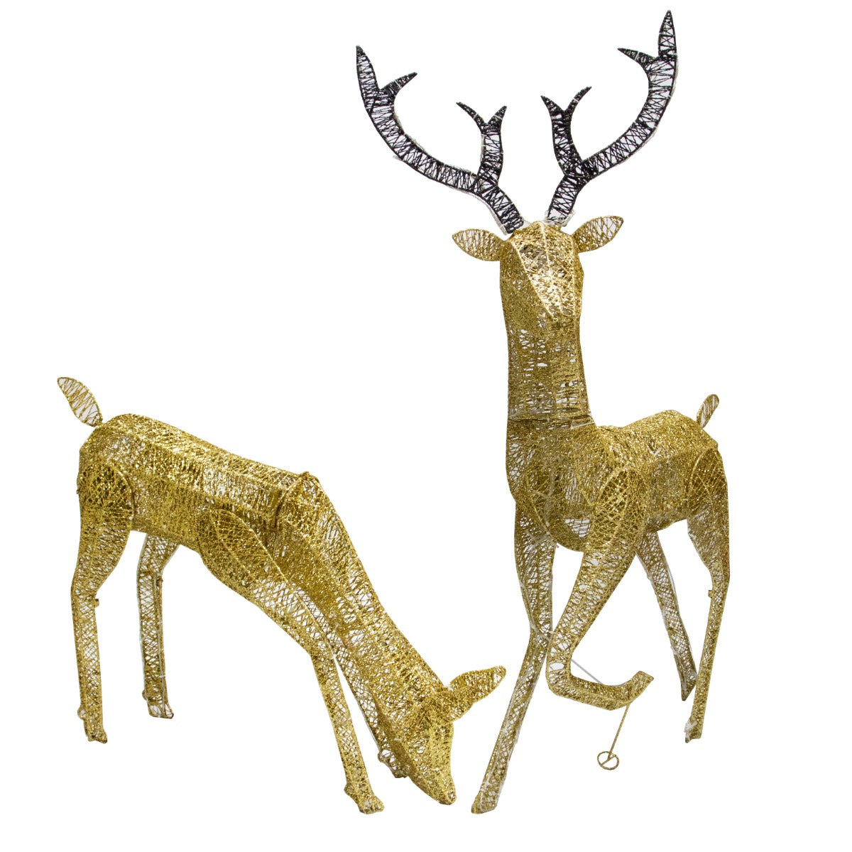 Reno Iluminado 1,2m y Cierva Iluminada 0,61m Dorados + Luces LED Blancas