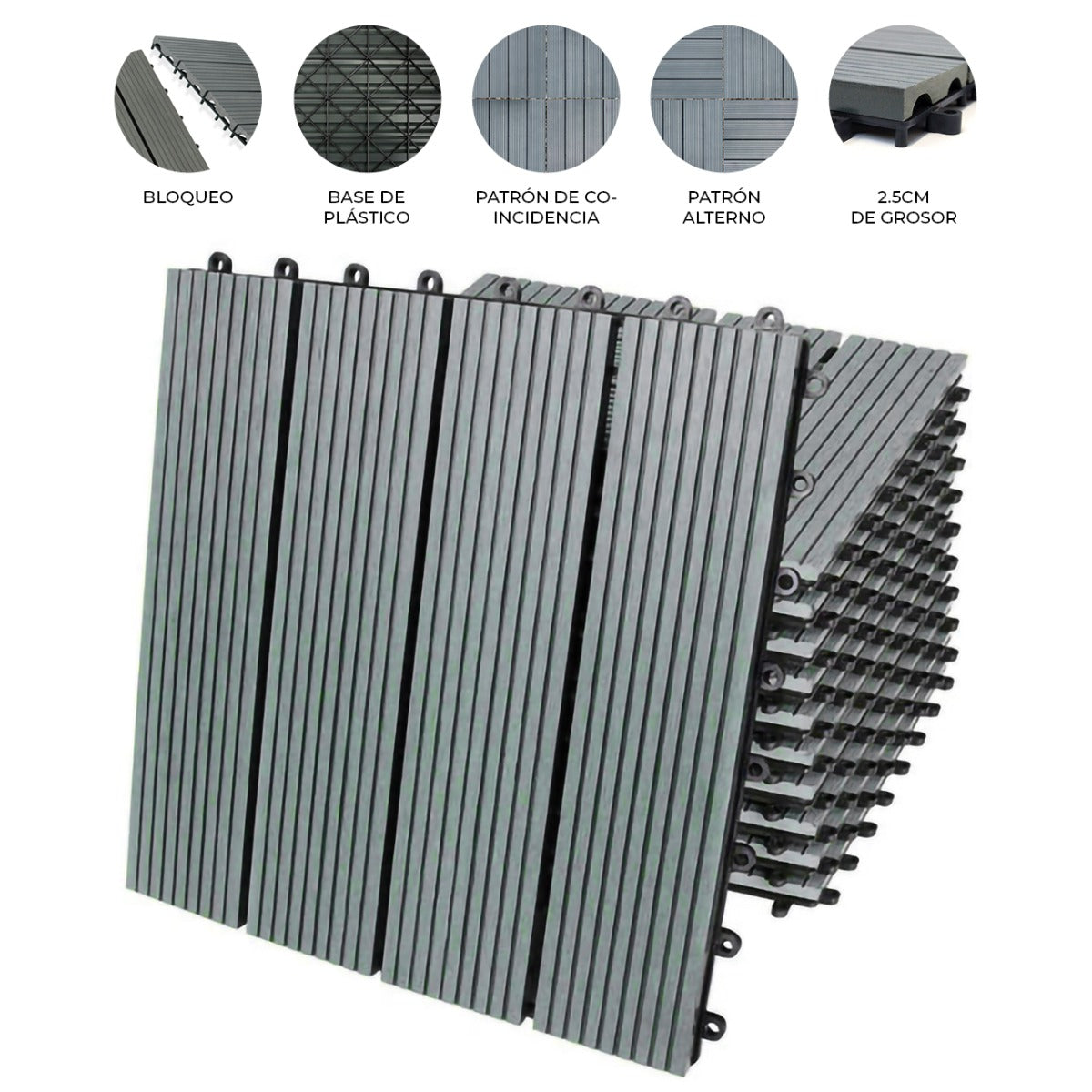 33 Baldosas de WPC 30x30cm - Gris