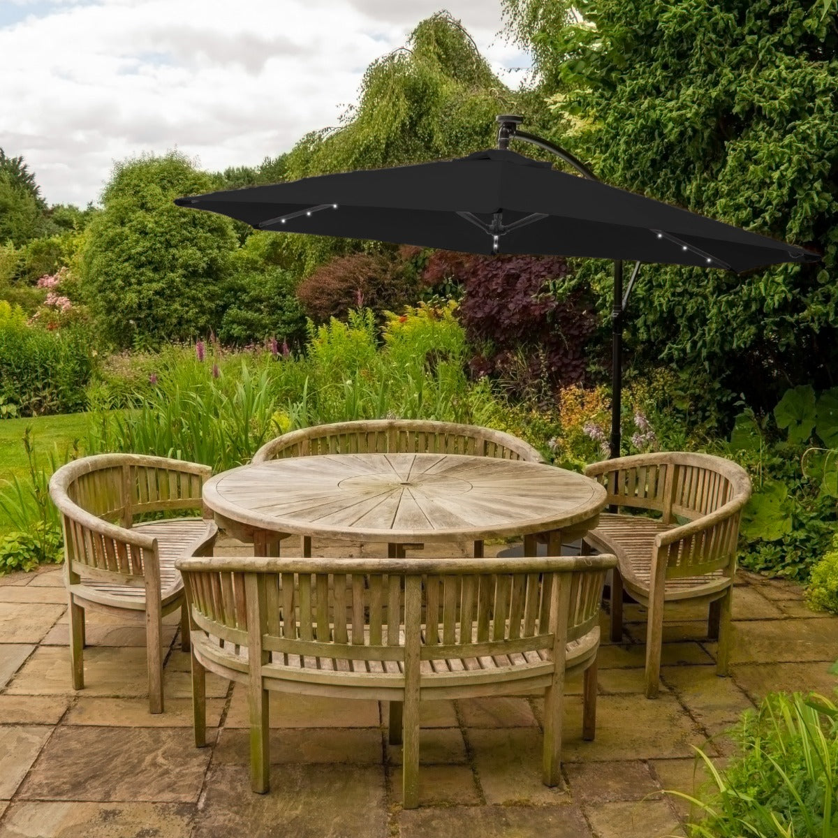 Sombrilla Voladiza de 3m con Luces LED - Negro