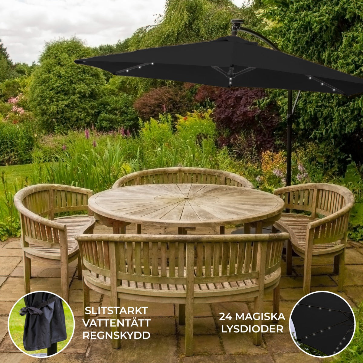 Sombrilla Voladiza de 3m con Luces LED - Negro