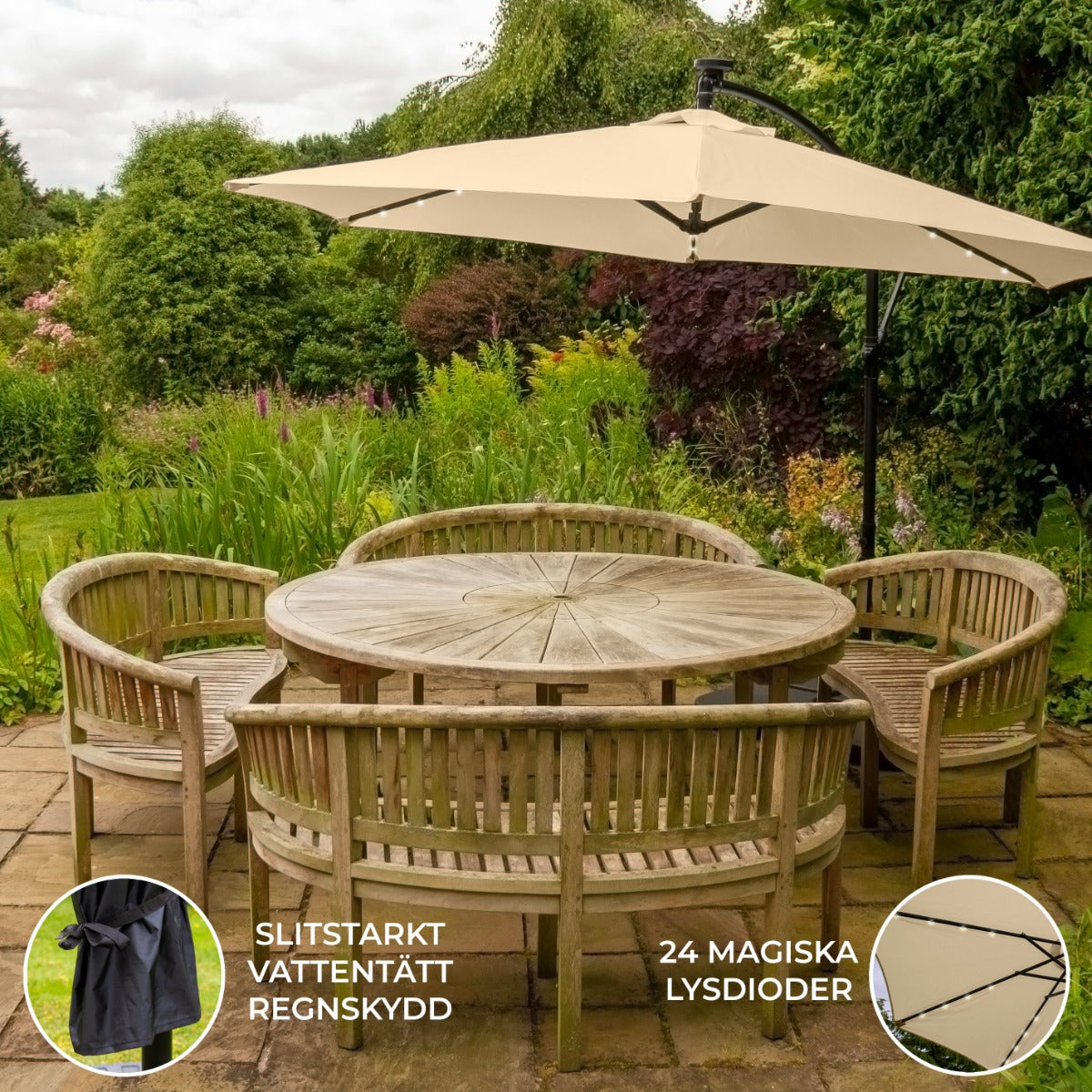 Sombrilla Voladiza de 3m con Luces LED - Beige