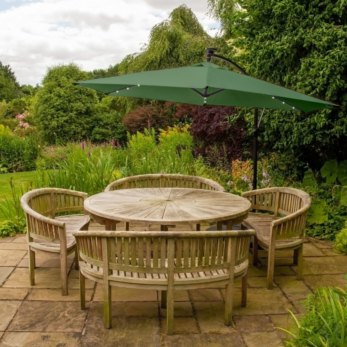 Sombrilla Voladiza de 3m con Luces LED- Verde