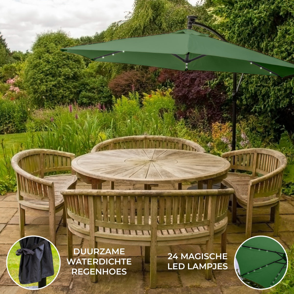 Sombrilla Voladiza de 3m con Luces LED- Verde