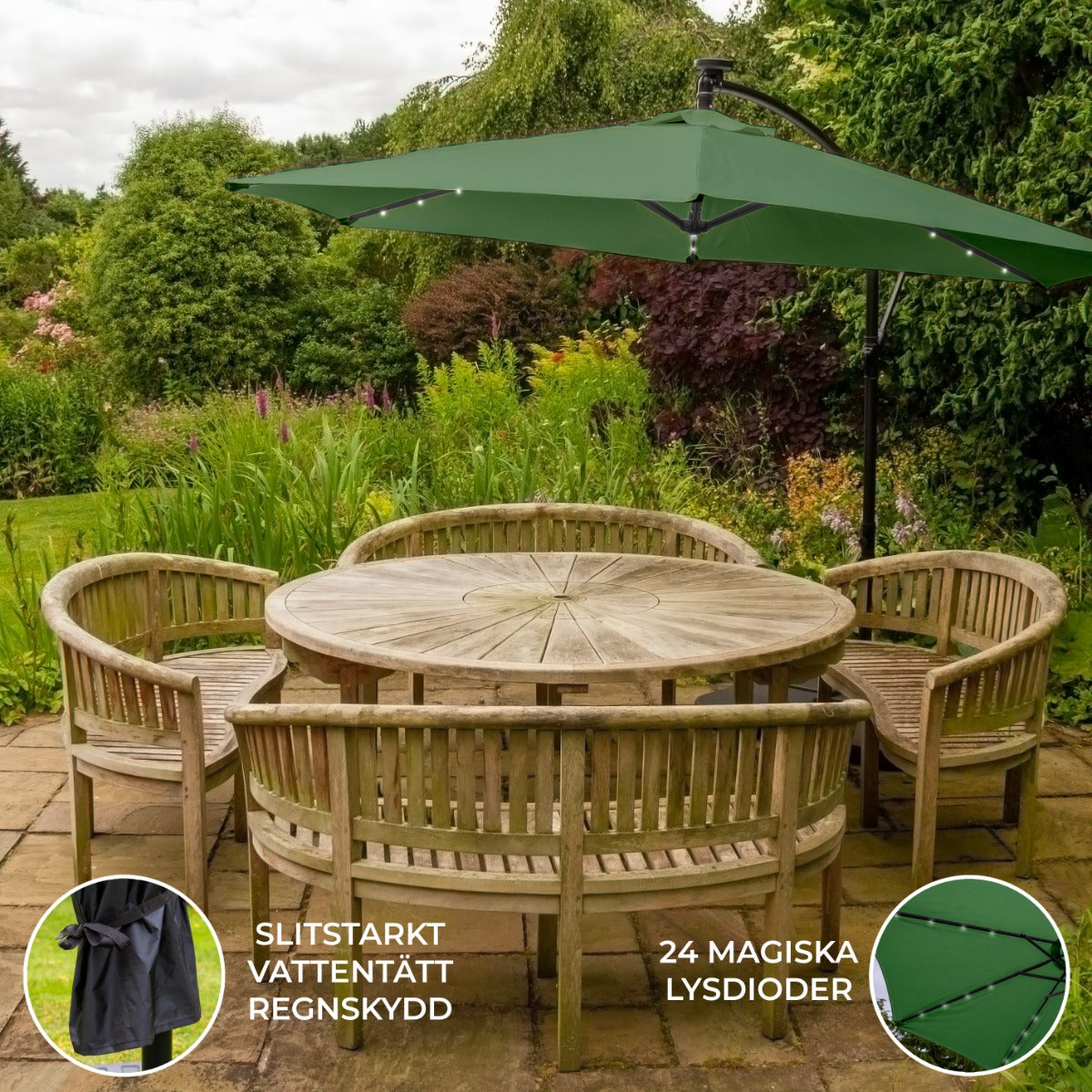 Sombrilla Voladiza de 3m con Luces LED- Verde