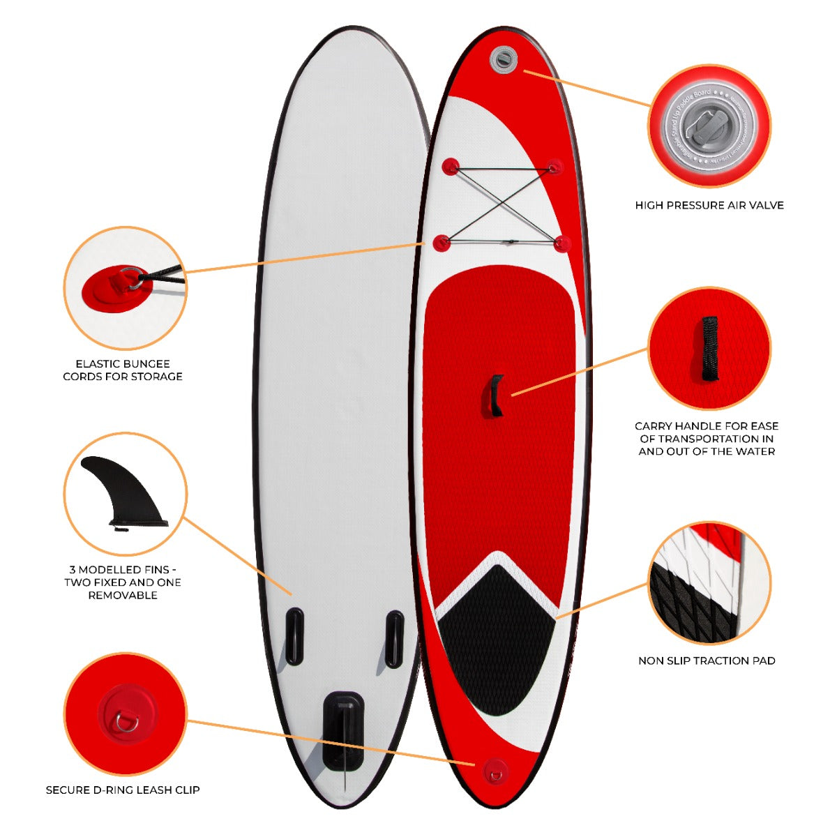 Tabla de Paddle Surf Hinchable Rojo 307 x 72 x 11cm