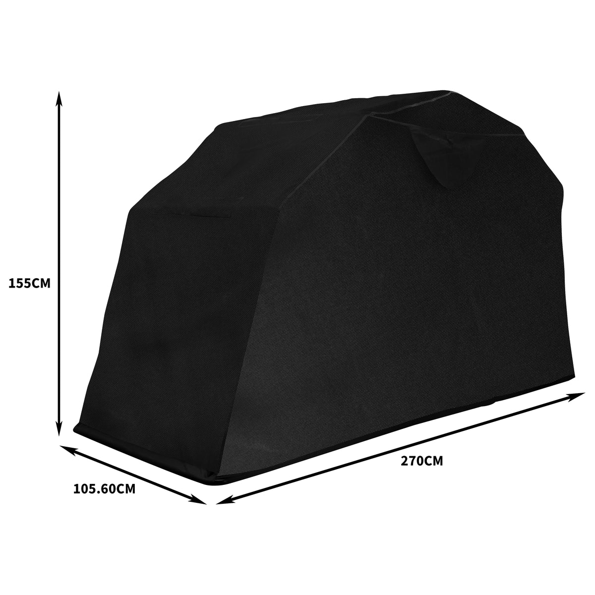 Garaje plegable para moto en color negro, con forma rectangular y textura resistente, ideal para proteger motocicletas de las inclemencias del tiempo