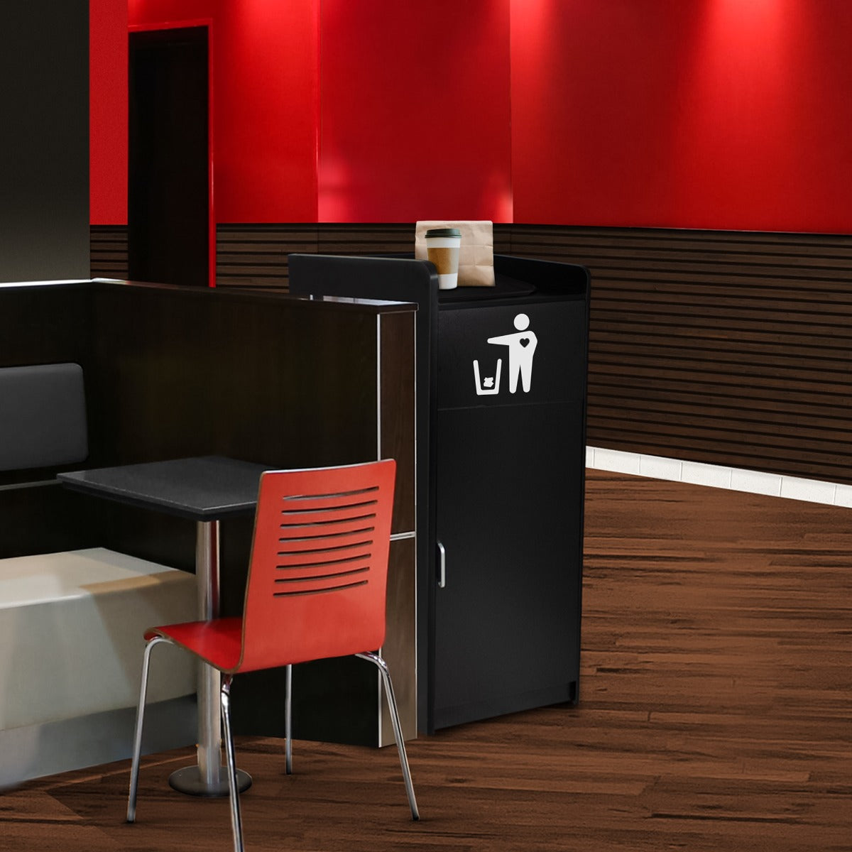 Papelera de Madera Negra y Soporte de Bandeja