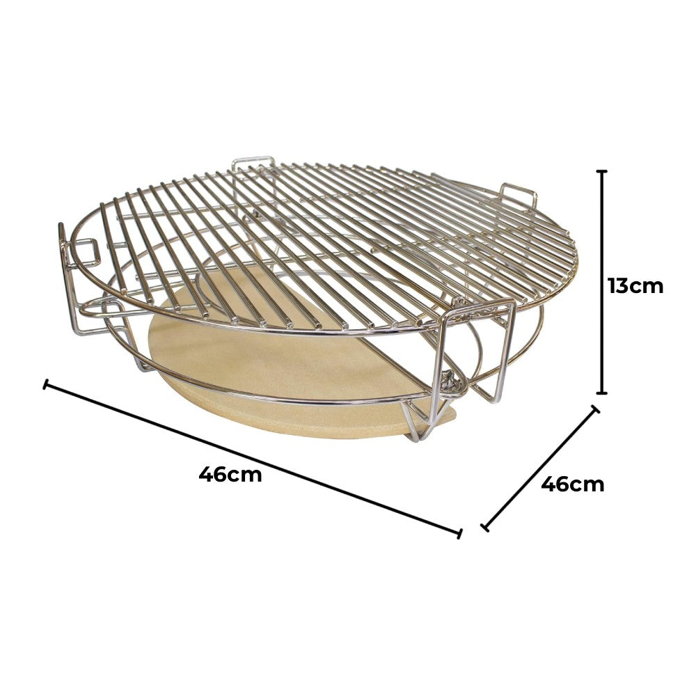 Parrilla multinivel de acero inoxidable para barbacoa Kamado, diámetro de 53,3 cm, con base de cerámica y diseño robusto y funcional