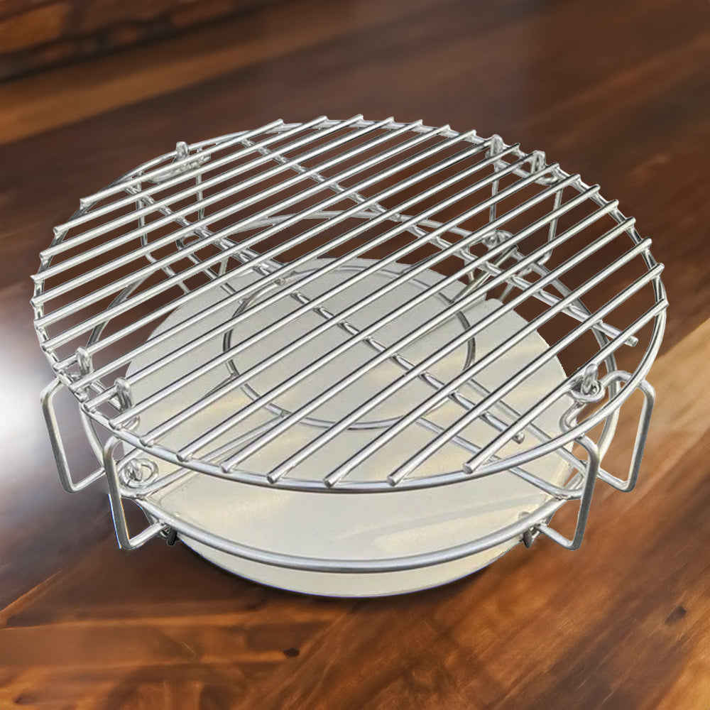 Parrilla multinivel de acero inoxidable para barbacoa Kamado, con diseño circular y rejilla, ideal para cocinar a la parrilla