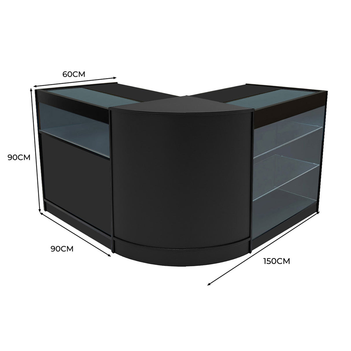 Set Mostradores Comerciales con Luz LED "TRITON" CM60 + K900 + B900 – Negro