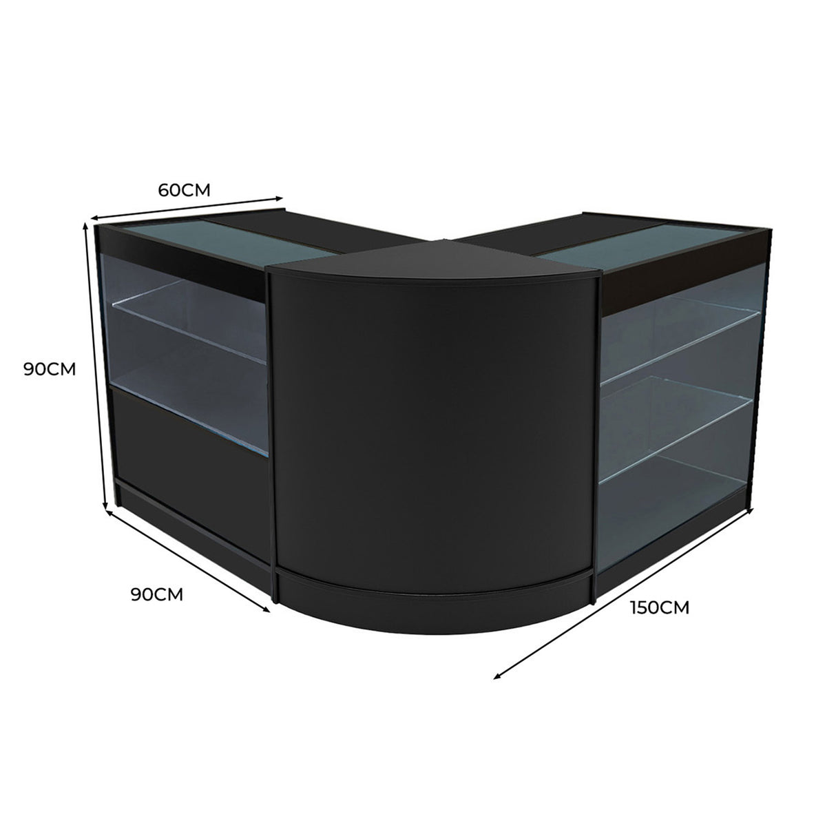 Set Mostradores Comerciales con Luz LED "HERA" CM60 + K900 + C900 – Negro