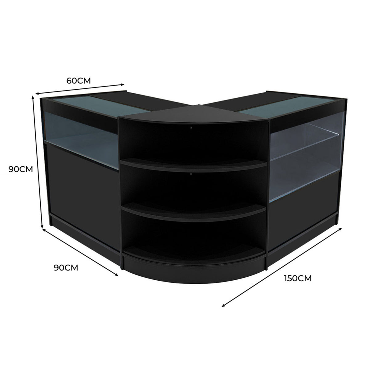 Set Mostradores Comerciales con Luz LED "HARMONIA" LM60 + B900 + C900 – Negro