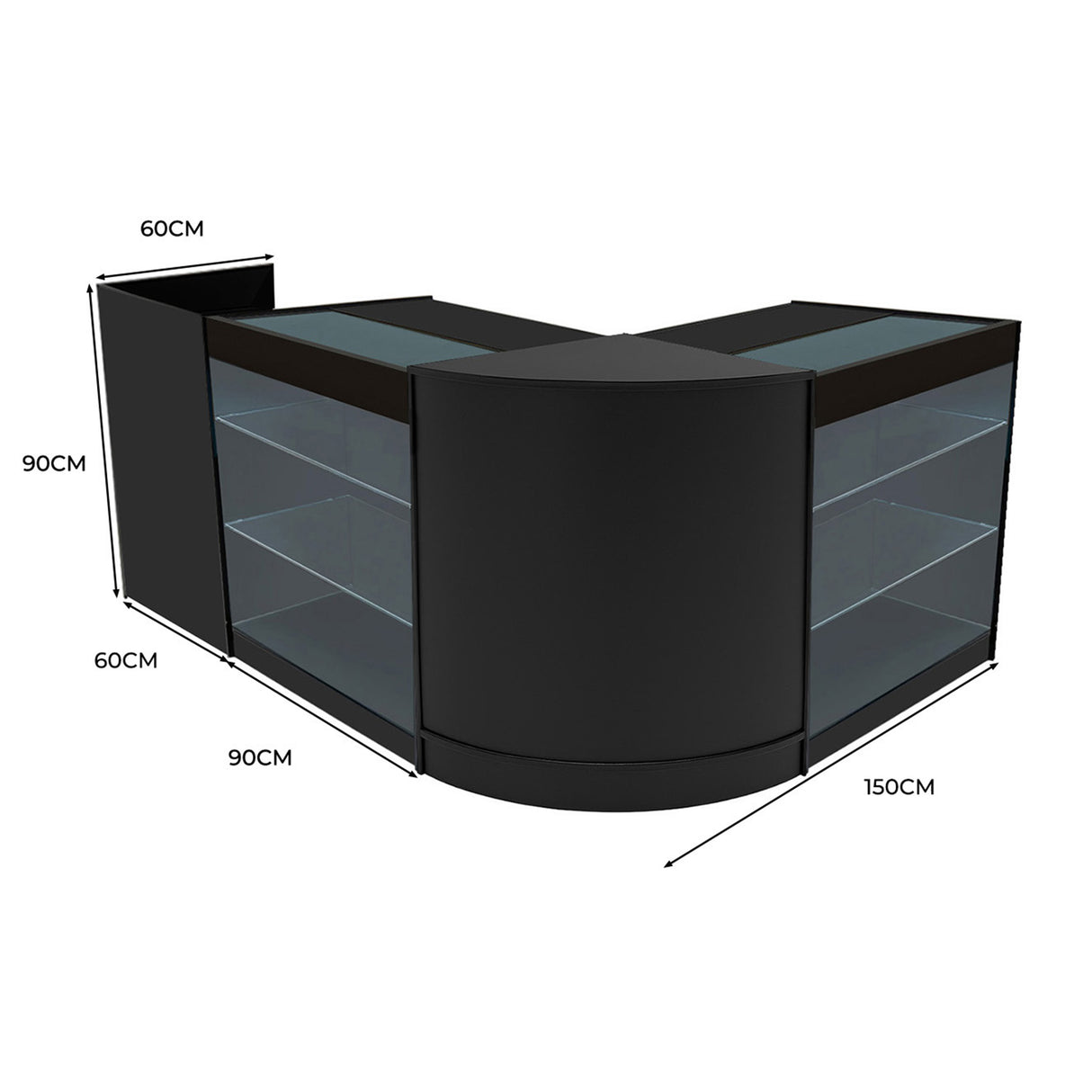 Set Mostradores Comerciales con Luz LED "ARIES" CM60 + 2xK900 + TB60 – Negro