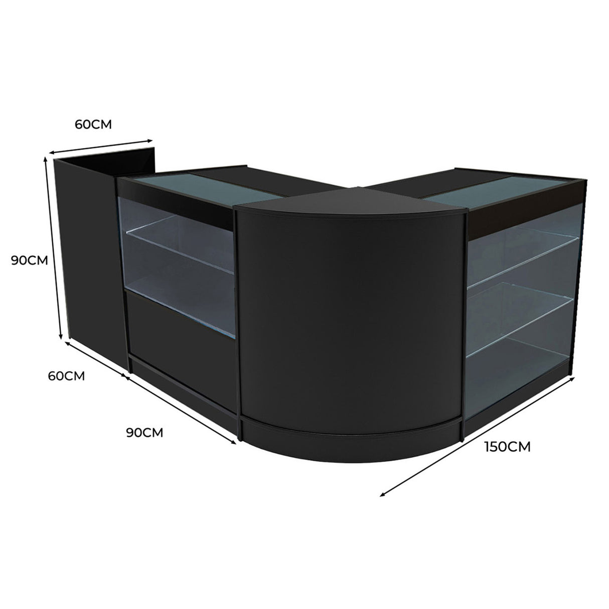 Set Mostradores Comerciales con Luz LED "VEGA" CM60 + K900 + C900 + TB60 – Negro