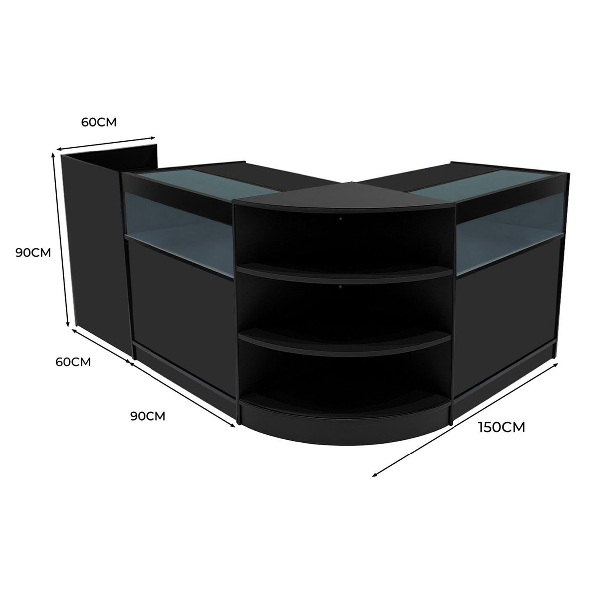 Set Mostradores Comerciales con Luz LED "SAGITTARIUS " LM60 + 2xB900 + TB60 – Negro
