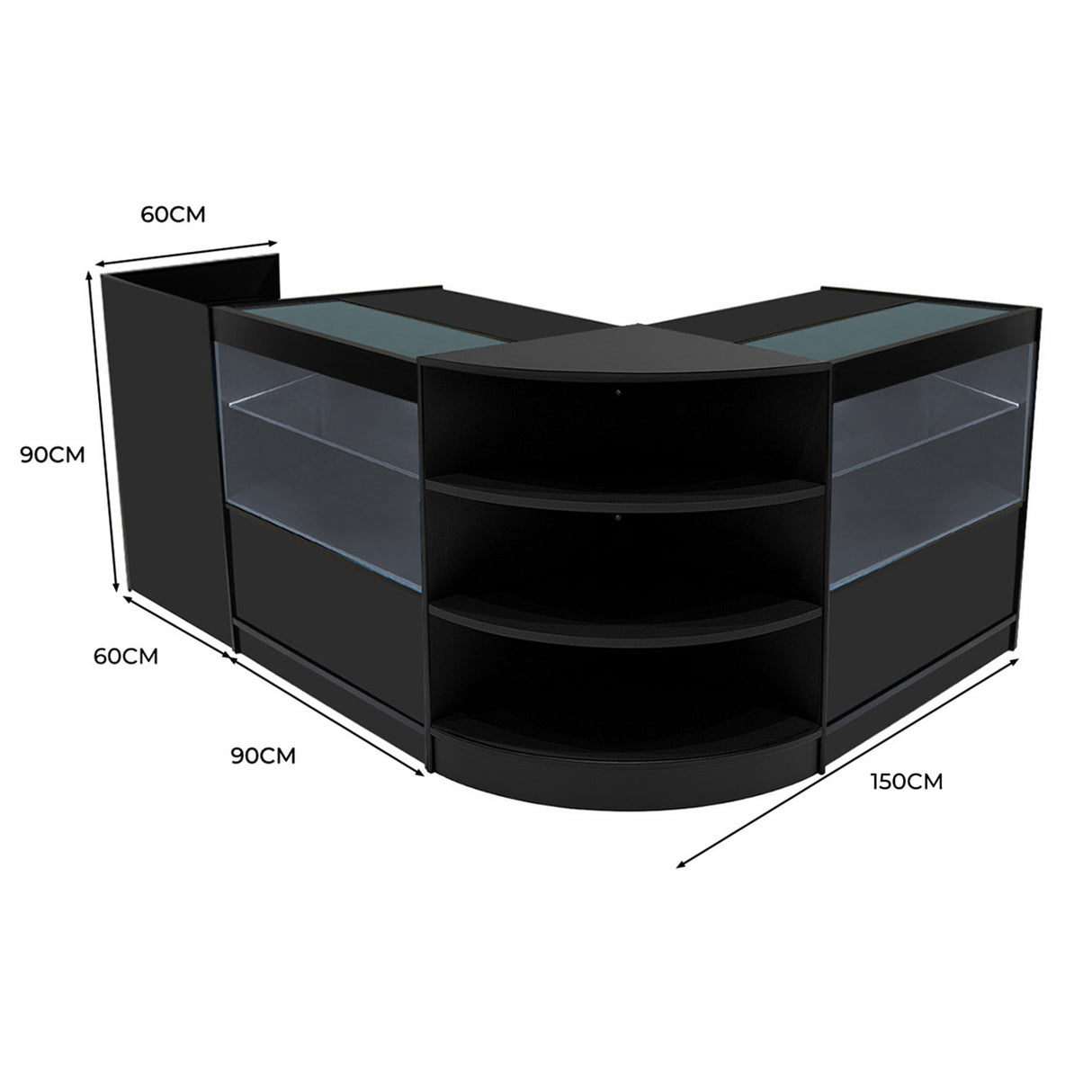 Set Mostradores Comerciales con Luz LED "ECLIPSE" LM60 + 2xC900 + TB60 – Negro