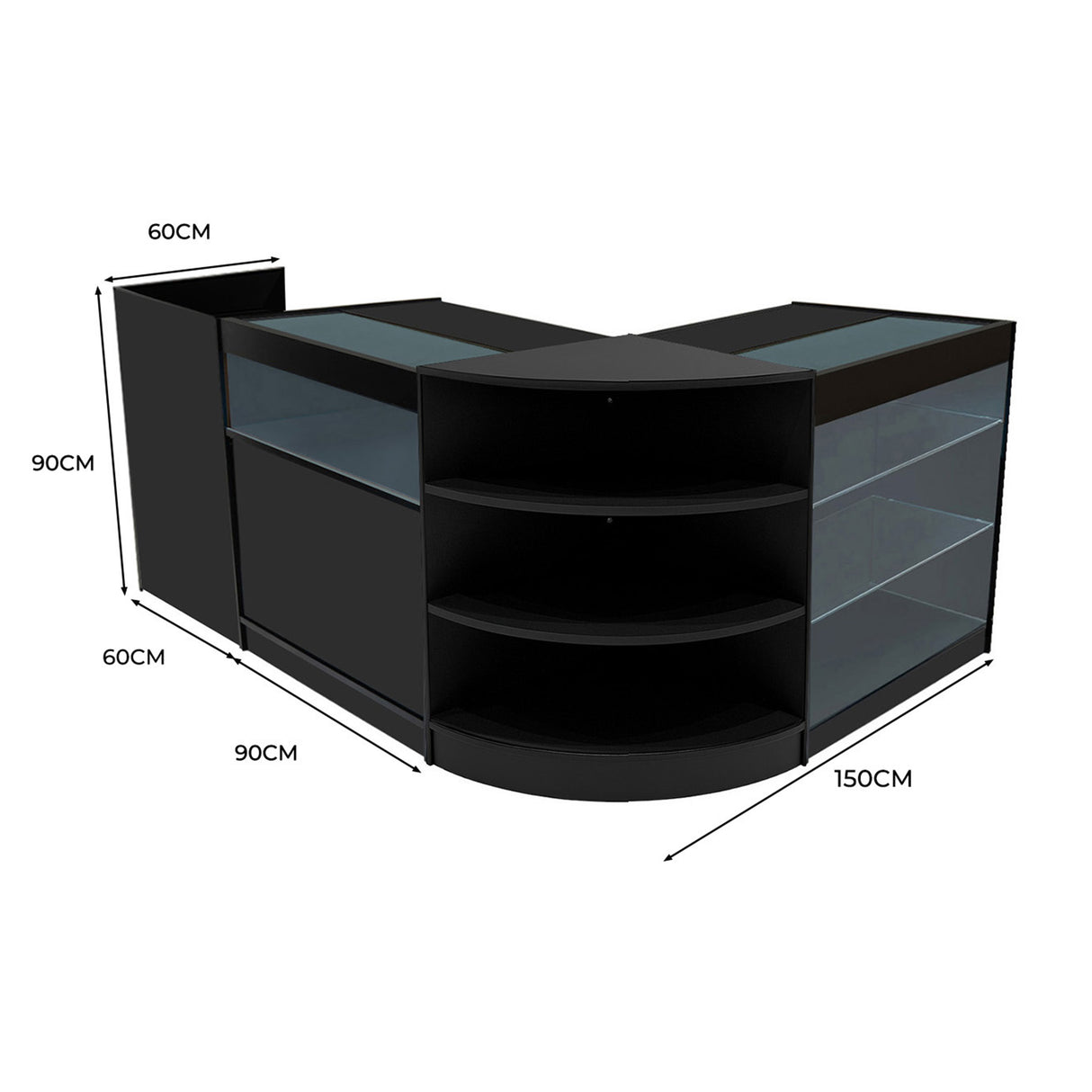 Set Mostradores Comerciales con Luz LED "HYPERION" LM60 + B900 + K900 + TB60 – Negro