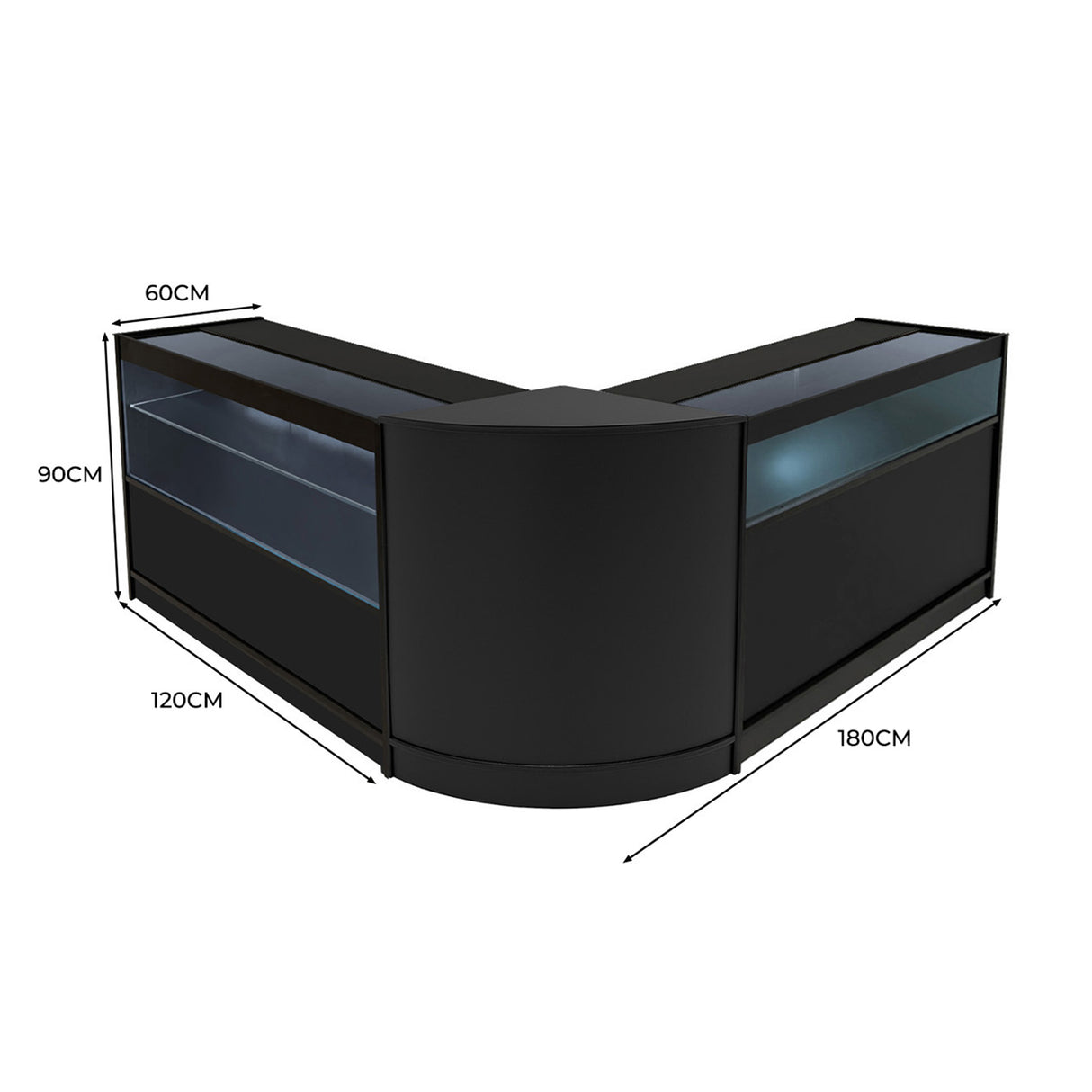 Set Mostradores Comerciales con Luz LED "ADONIS" CM60 + B1200 + C1200 – Negro