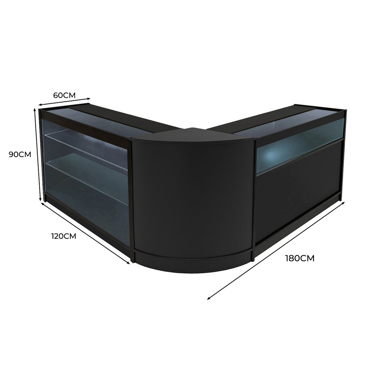 Set Mostradores Comerciales con Luz LED "TRITON" CM60 + K1200 + B1200 – Negro