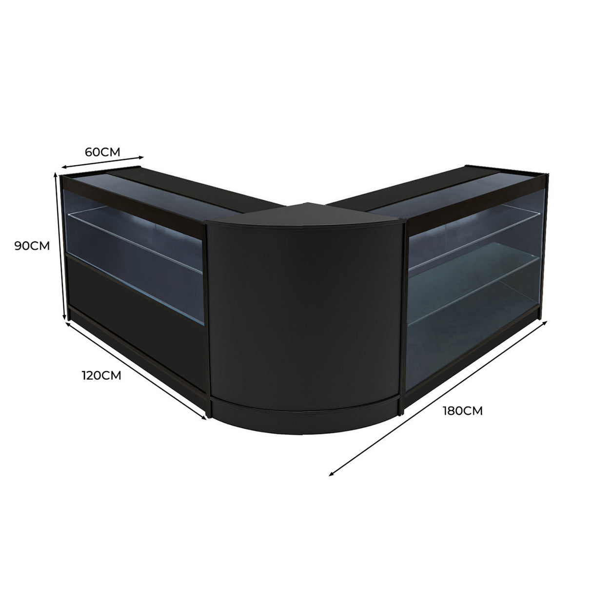 Set Mostradores Comerciales con Luz LED "HERA" CM60 + K1200 + C1200 – Negro