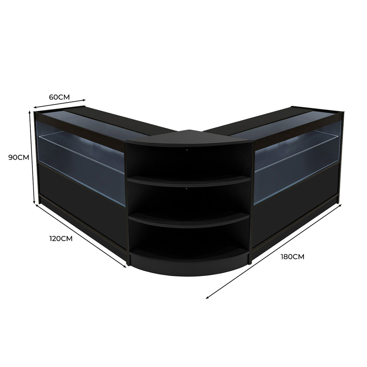 Set Mostradores Comerciales con Luz LED "ANDROMEDA" LM60+ 2x C1200 – Negro