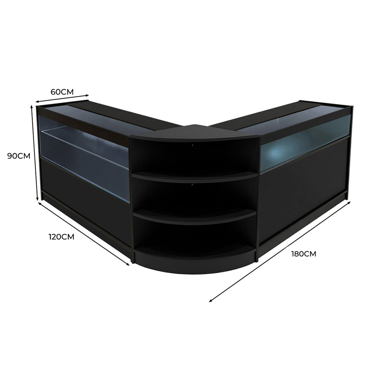 Set Mostradores Comerciales con Luz LED "HARMONIA" LM60 + B1200 + C1200 – Negro