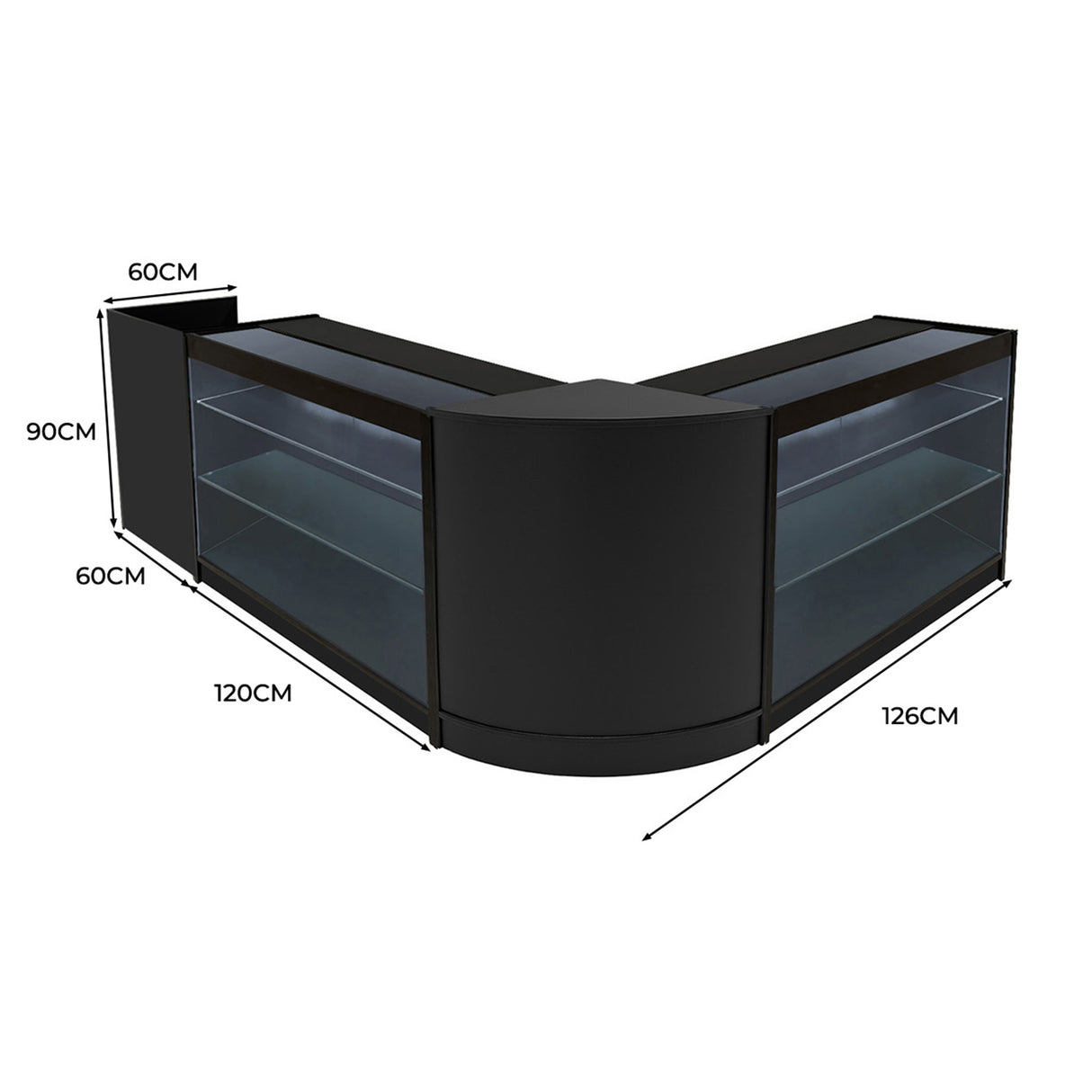 Set Mostradores Comerciales con Luz LED "ARIES" CM60 + 2xK1200 + TB60 – Negro