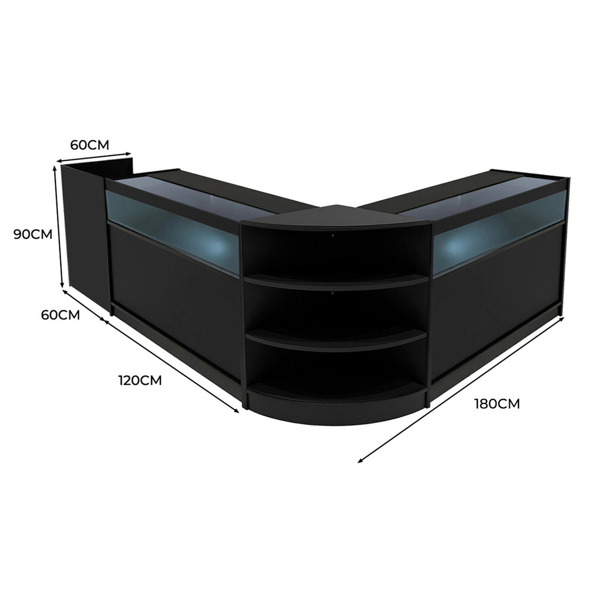 Set Mostradores Comerciales con Luz LED "SAGITTARIUS " LM60 + 2xB1200 + TB60 – Negro