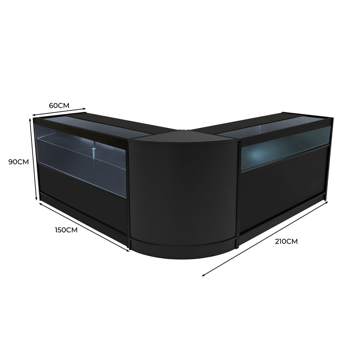 Set Mostradores Comerciales con Luz LED "ADONIS" CM60 + B1500 + C1500 – Negro