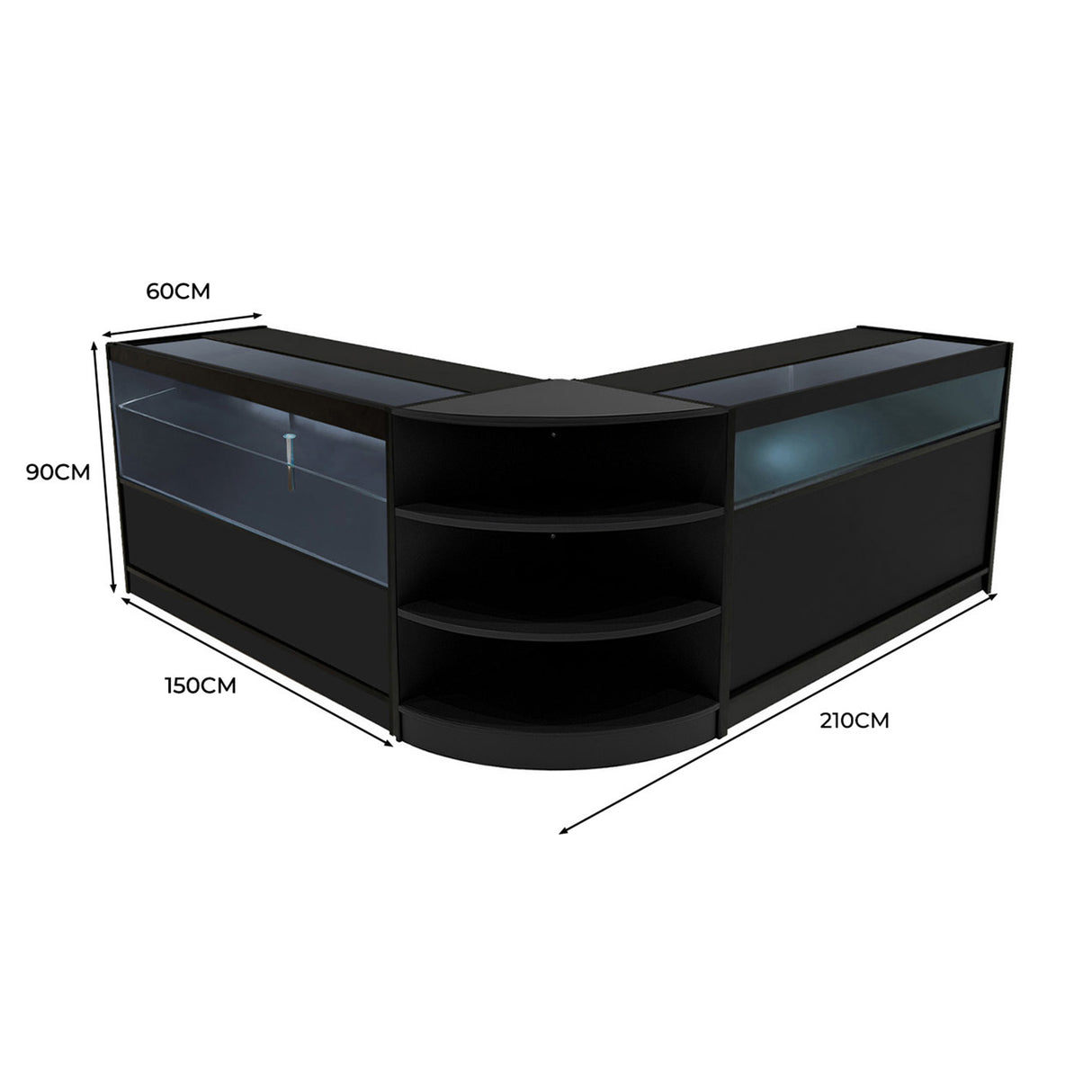 Set Mostradores Comerciales con Luz LED "HARMONIA" LM60 + B1500 + C1500 – Negro