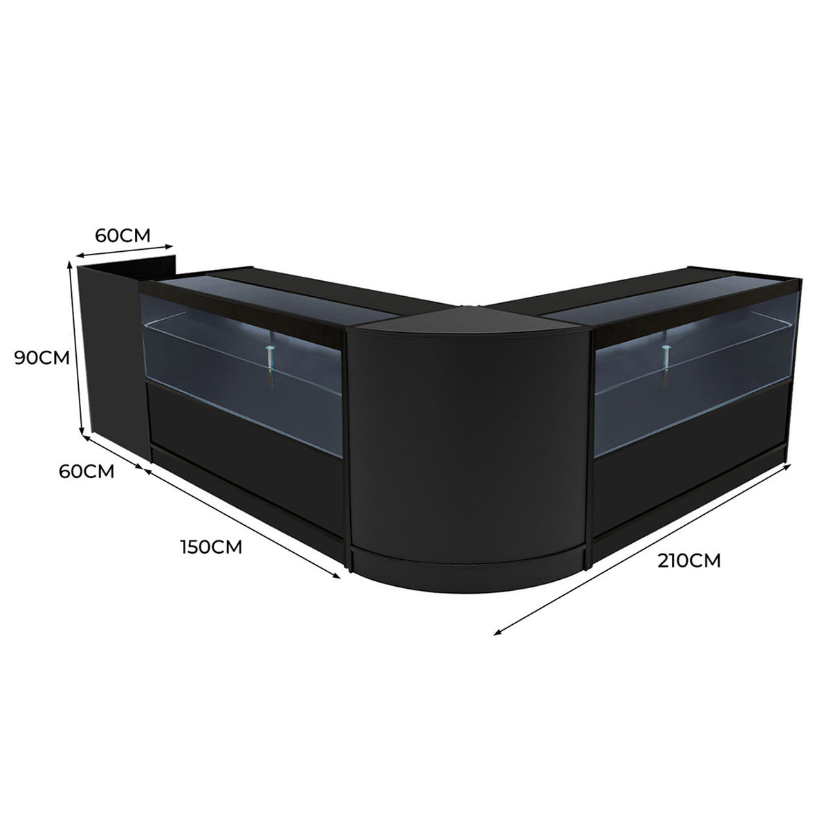 Set Mostradores Comerciales con Luz LED "PHOENIX" CM60 + 2xC1500 + TB60 – Negro