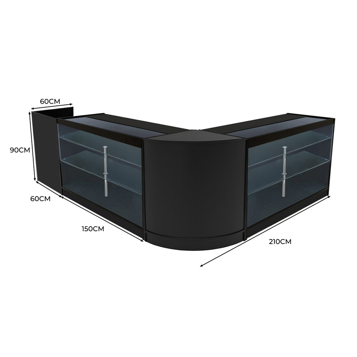 Set Mostradores Comerciales con Luz LED "ARIES" CM60 + 2xK1500 + TB60 – Negro