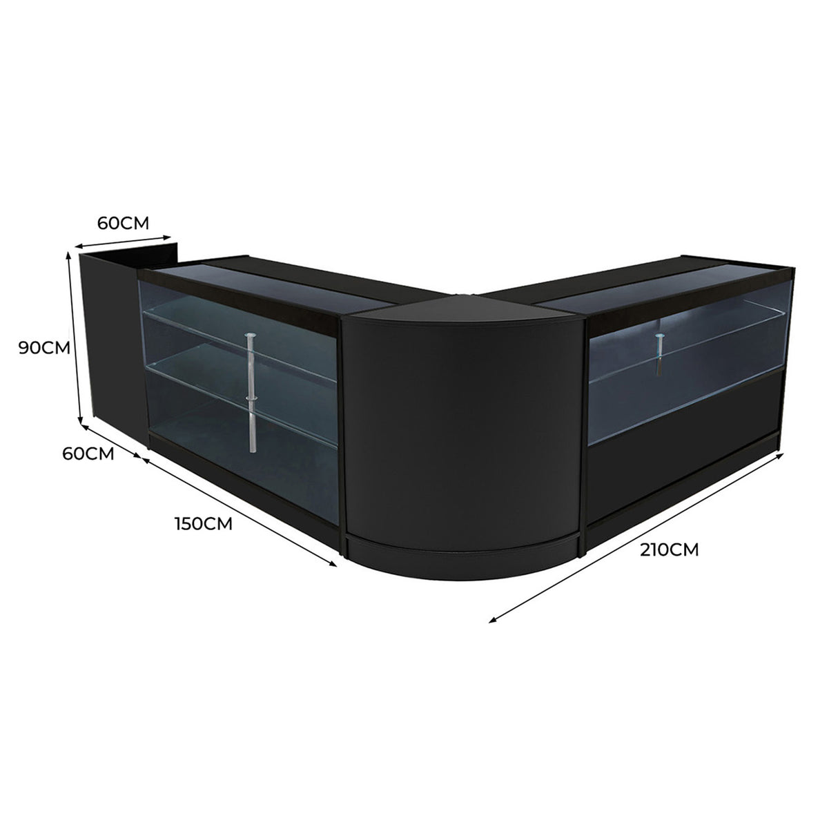 Set Mostradores Comerciales con Luz LED "VEGA" CM60 + K1500 + C1500 + TB60 – Negro