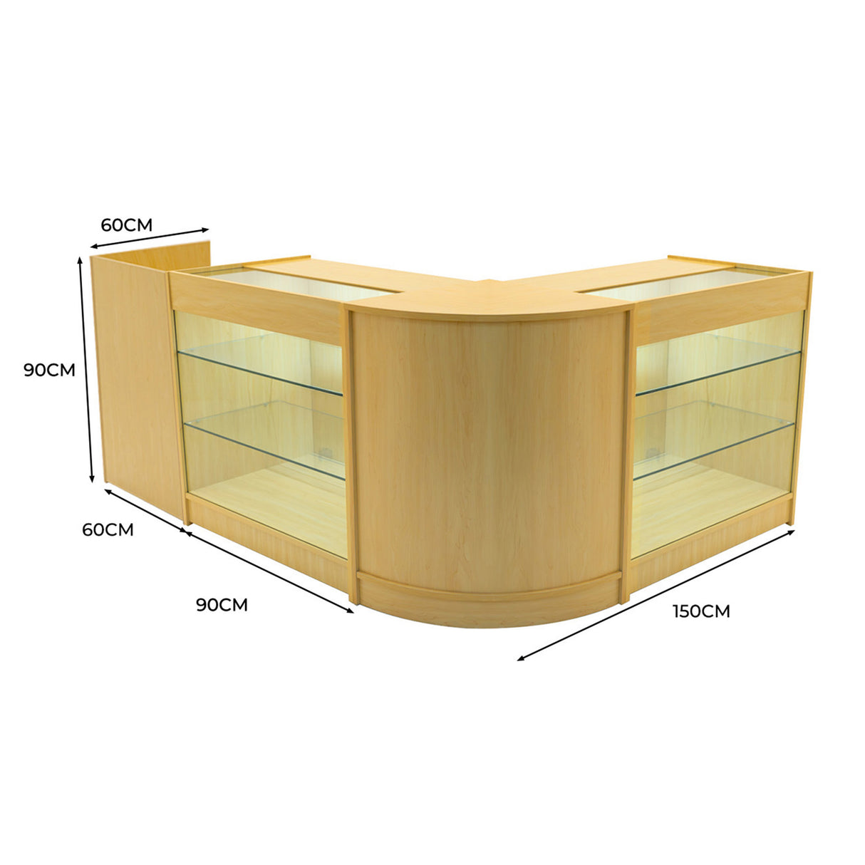 Set Mostradores Comerciales con Luz LED "ARIES" CM60 + 2xK900 + TB60 – Arce