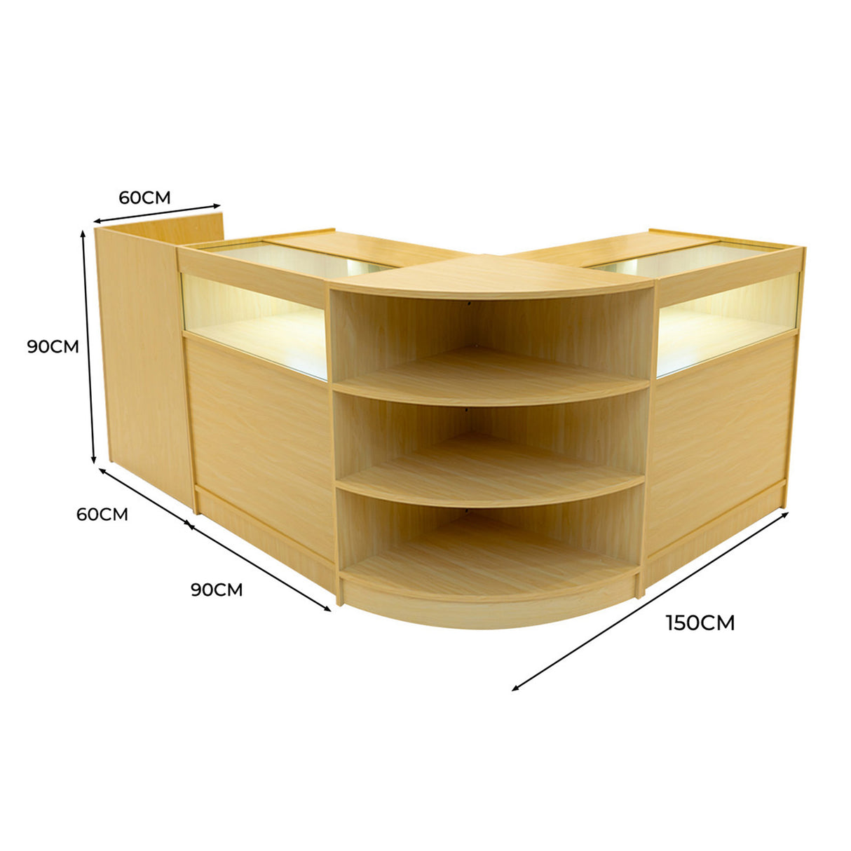 Set Mostradores Comerciales con Luz LED "SAGITTARIUS " LM60 + 2xB900 + TB60 – Arce