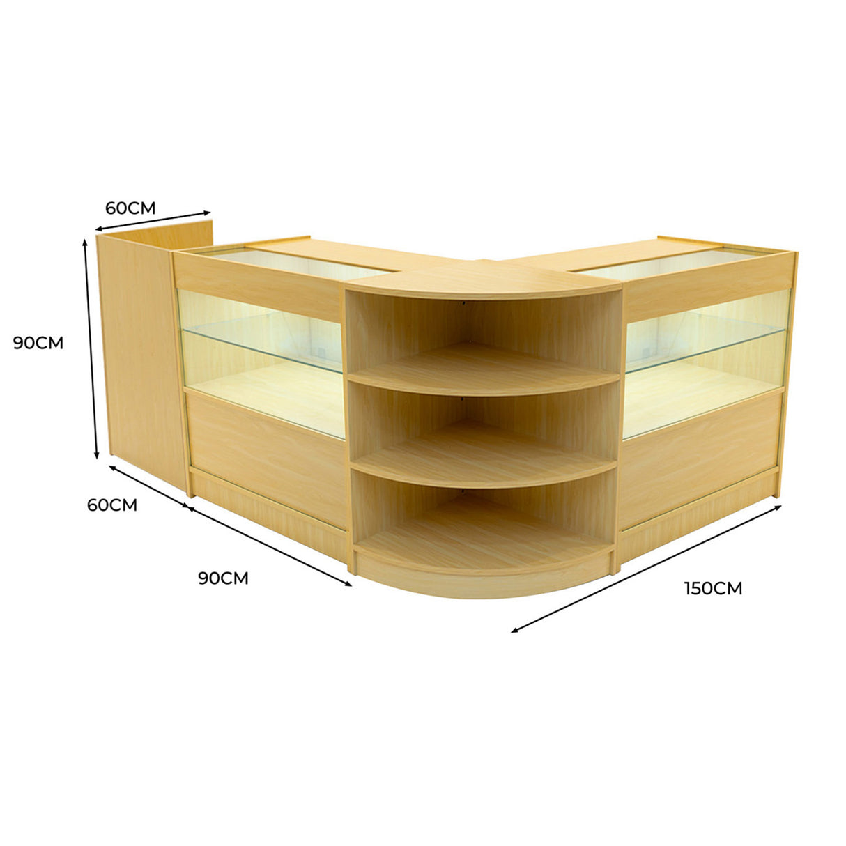 Set Mostradores Comerciales con Luz LED "ECLIPSE" LM60 + 2xC900 + TB60 – Arce