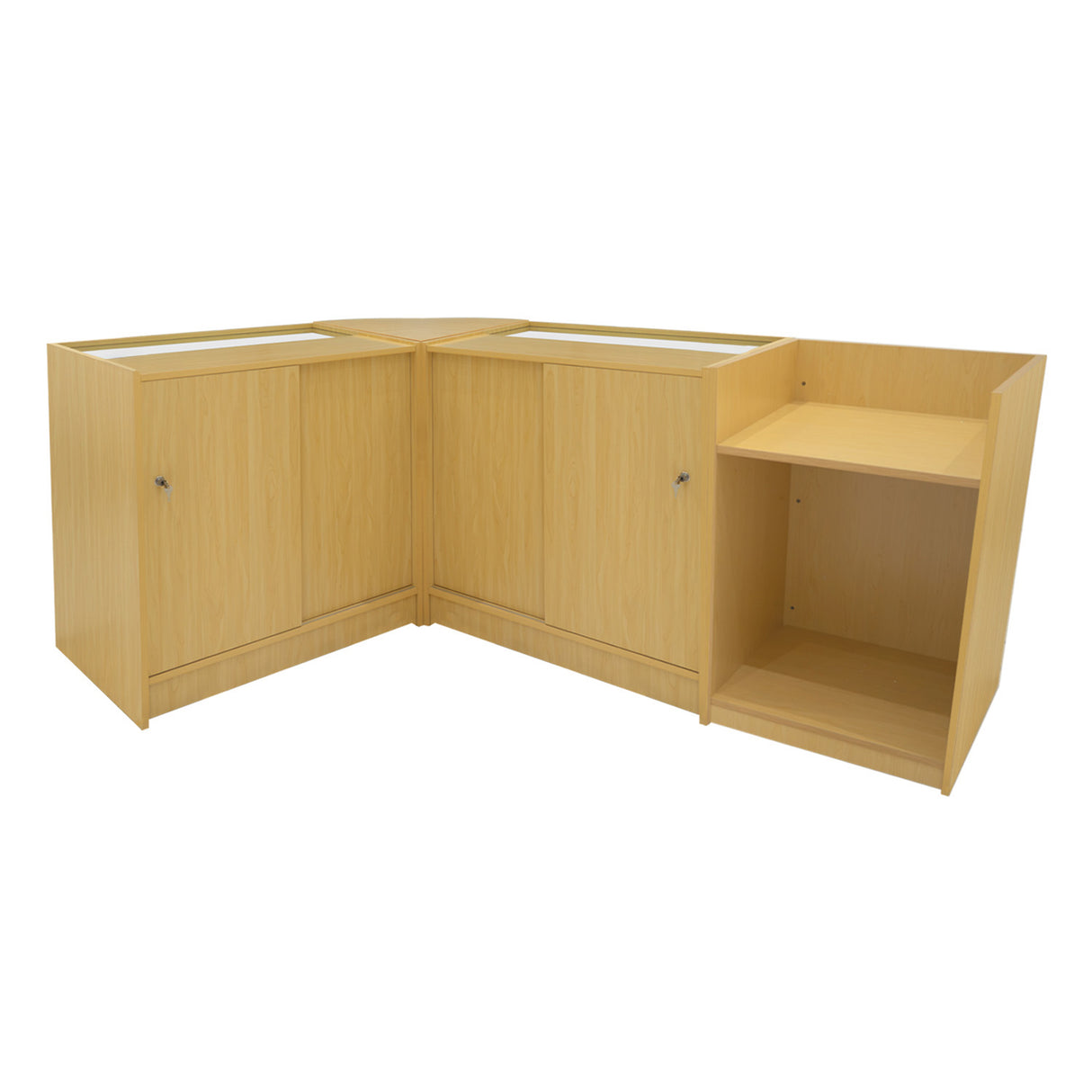 Set Mostradores Comerciales con Luz LED "ASTRO" LM60 + 2xK900 + TB60 – Arce