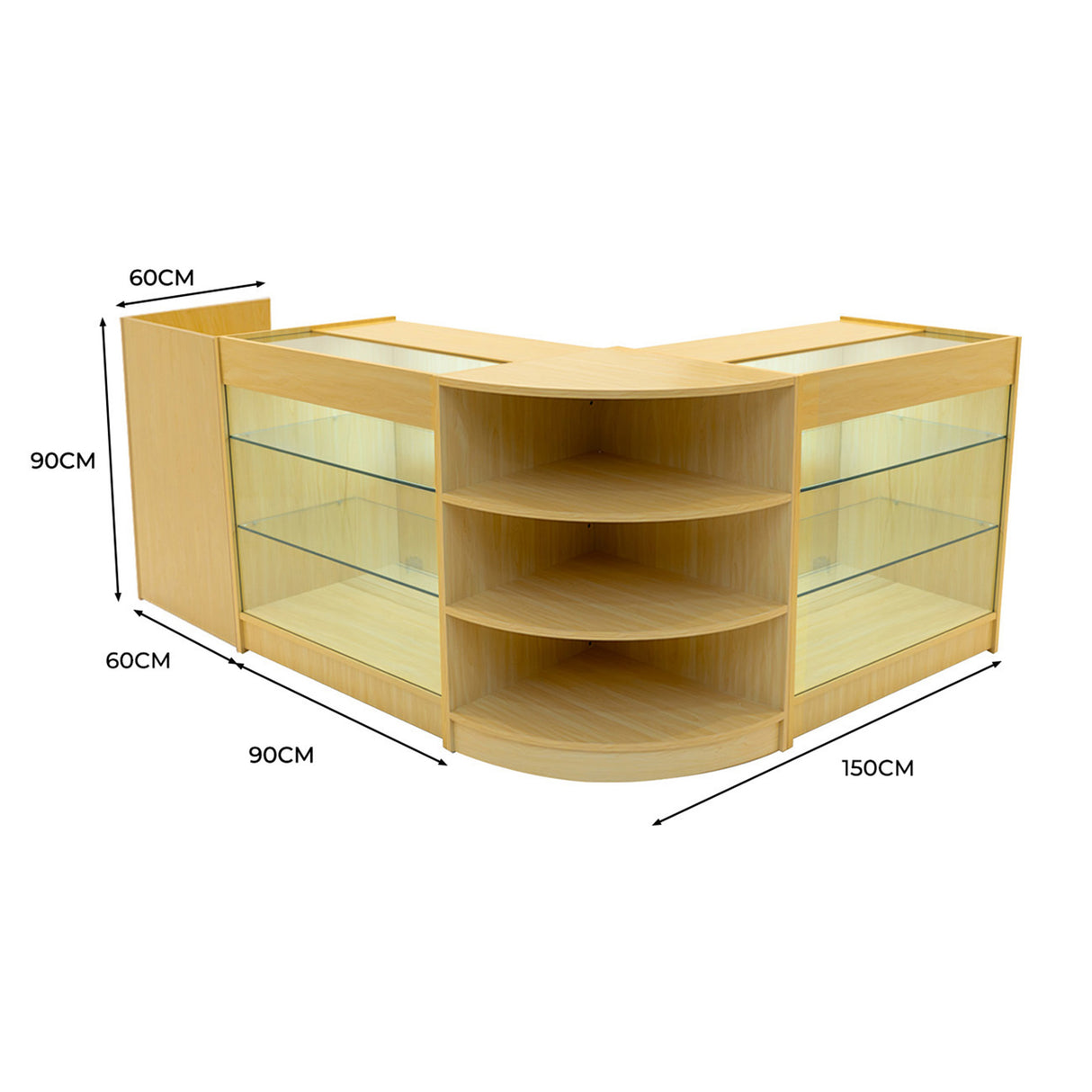 Set Mostradores Comerciales con Luz LED "ASTRO" LM60 + 2xK900 + TB60 – Arce