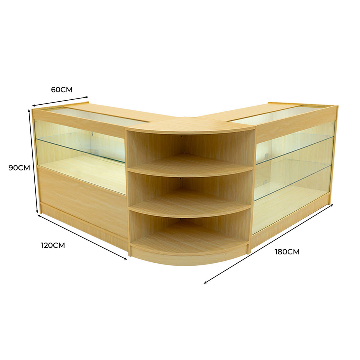 Set Mostradores Comerciales con Luz LED "CALLIOPE" LM60 + K1200 + C1200 – Arce