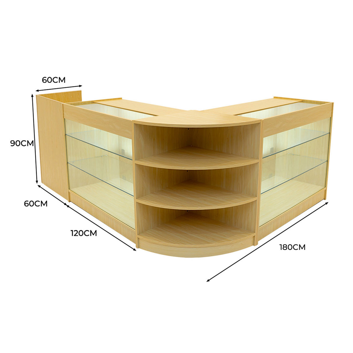 Set Mostradores Comerciales con Luz LED "ASTRO" LM60 + 2x K1200 + TB60 – Arce