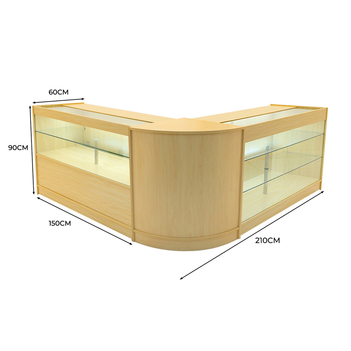 Set Mostradores Comerciales con Luz LED "HERA" CM60 + K1500 + C1500 – Arce